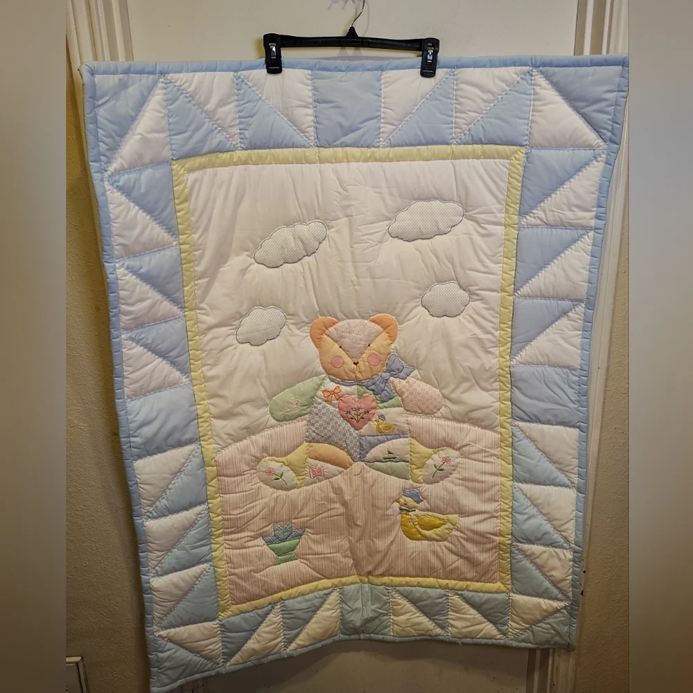 House Of Hatten Vintage Pastel Patchwork Teddy Bear Crib Quilt & Wall Hanging